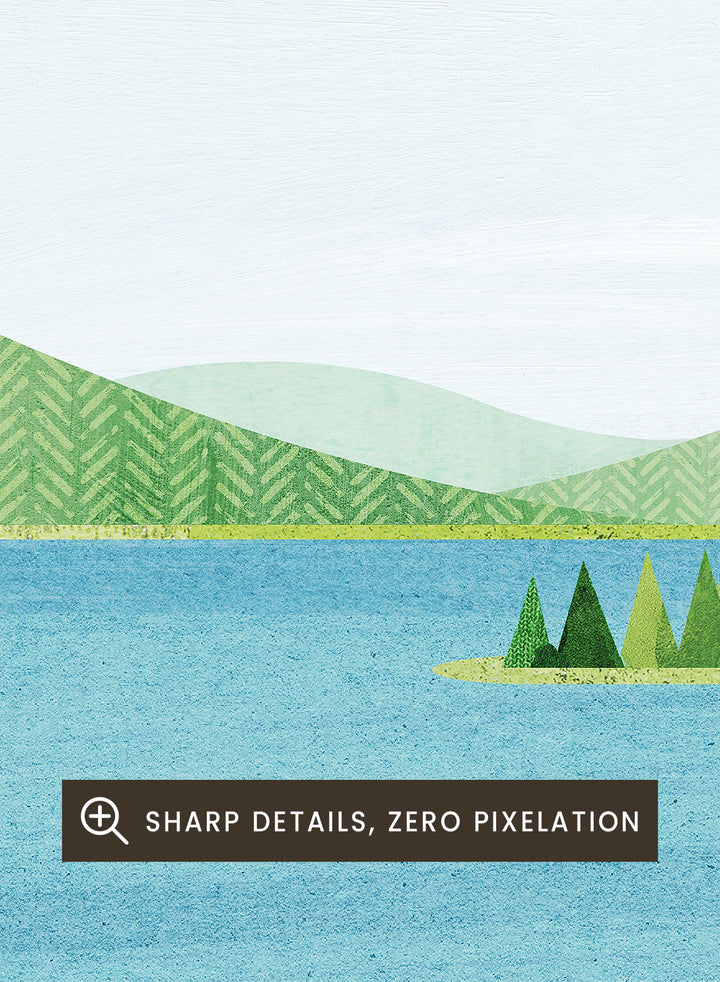 Illustration of a lake scene with a person fishing, surrounded by greenery and mountains, with 'Saimaa, Finland' text at the top. Calm Saimaa Lake Fishing by Longwayhome is a minimalist Scandinavian landscape art print featuring peaceful Finland lake scenery, forest views, and modern Nordic design.