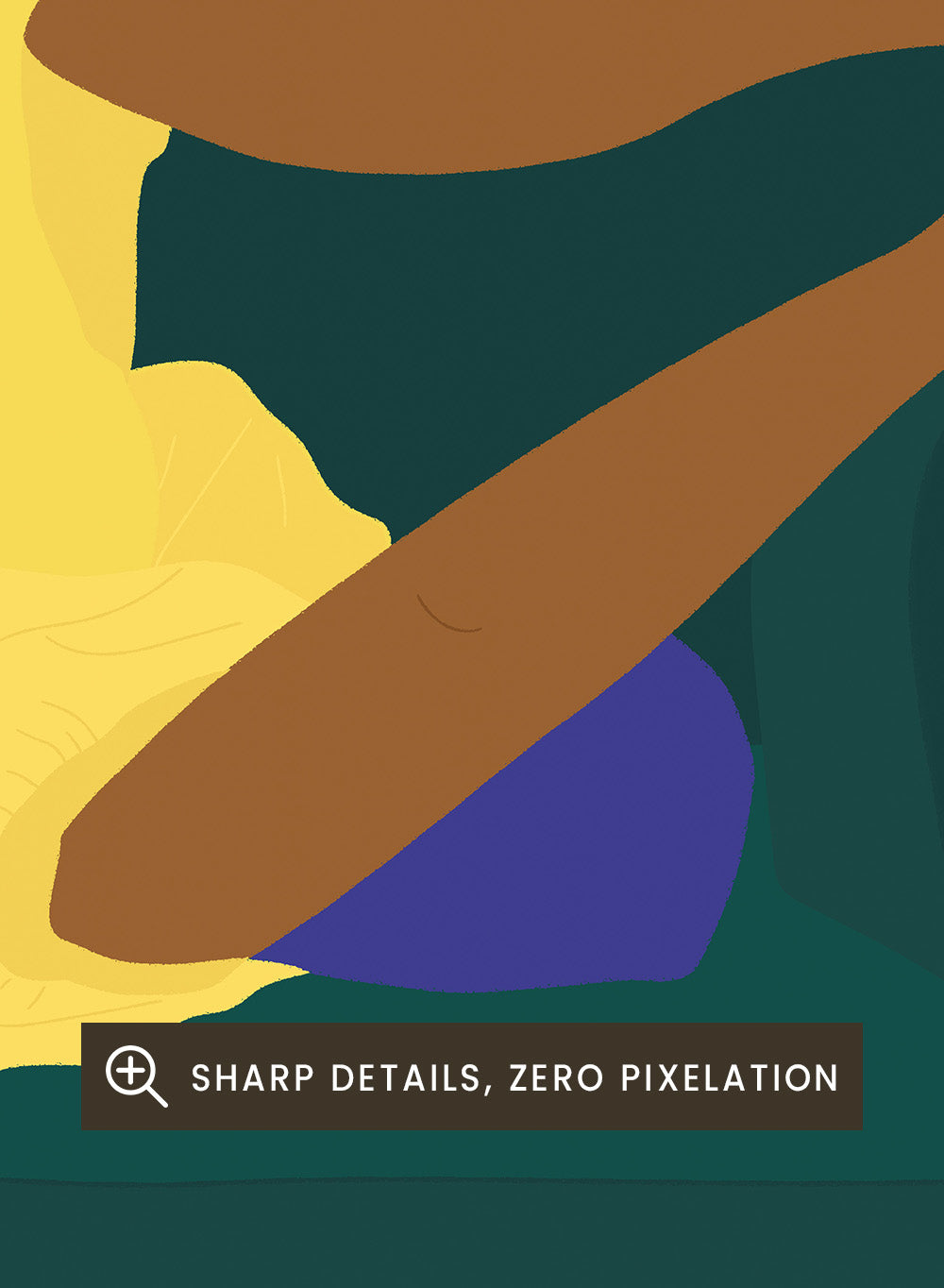 Illustration of a person sitting on a couch with a flower, against a patterned pink background. New Year’s Eve by Jota De Jai is a playful modern fine art print of a woman upside down on a couch in heels and a yellow dress. Available framed or unframed.