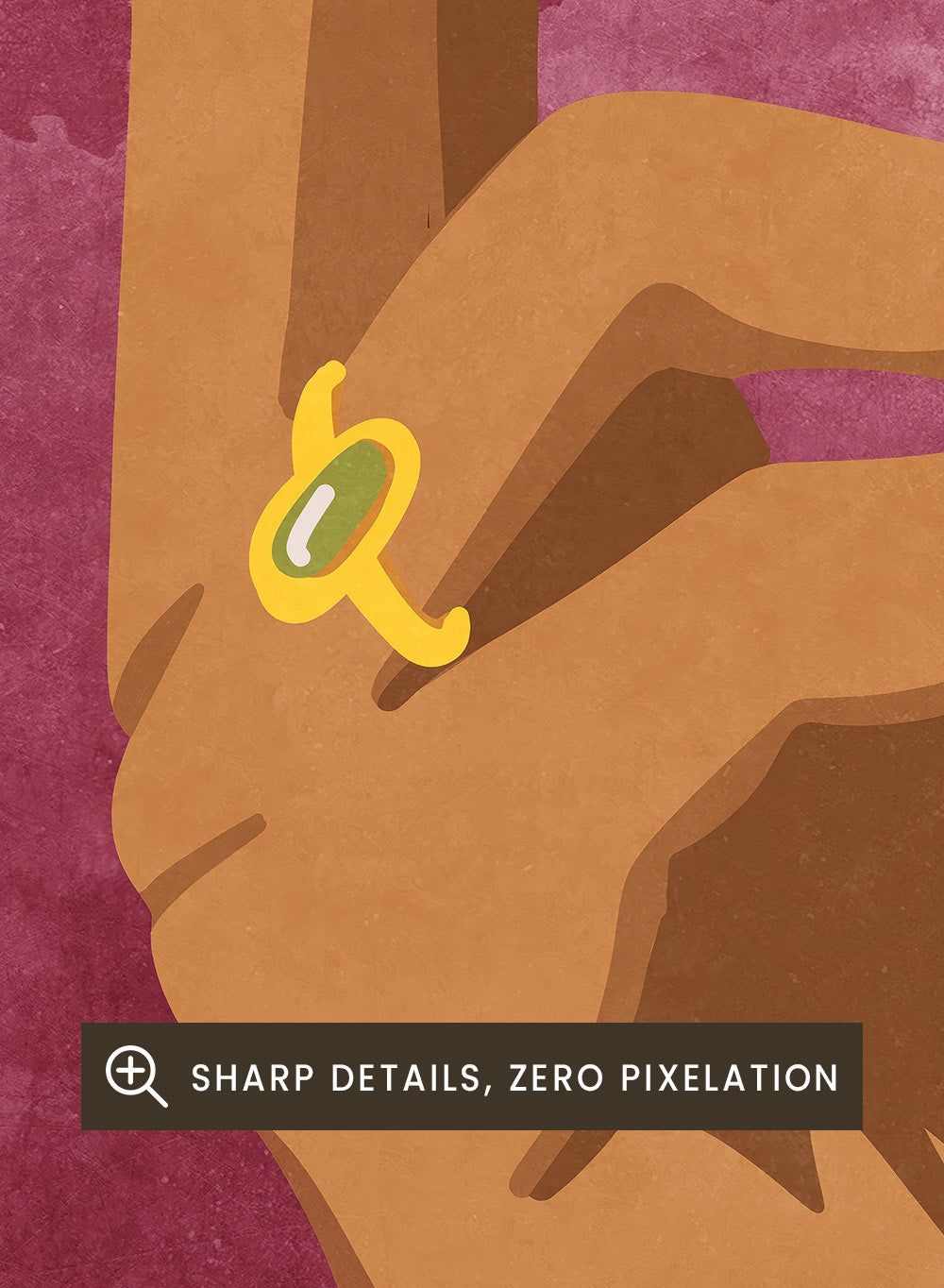 Illustration of a hand holding a yellow flower against a pink background. Smoking Flower by Raissa Oltmanns is a modern floral art print featuring a hand holding a yellow flower in bold contemporary wall poster style.