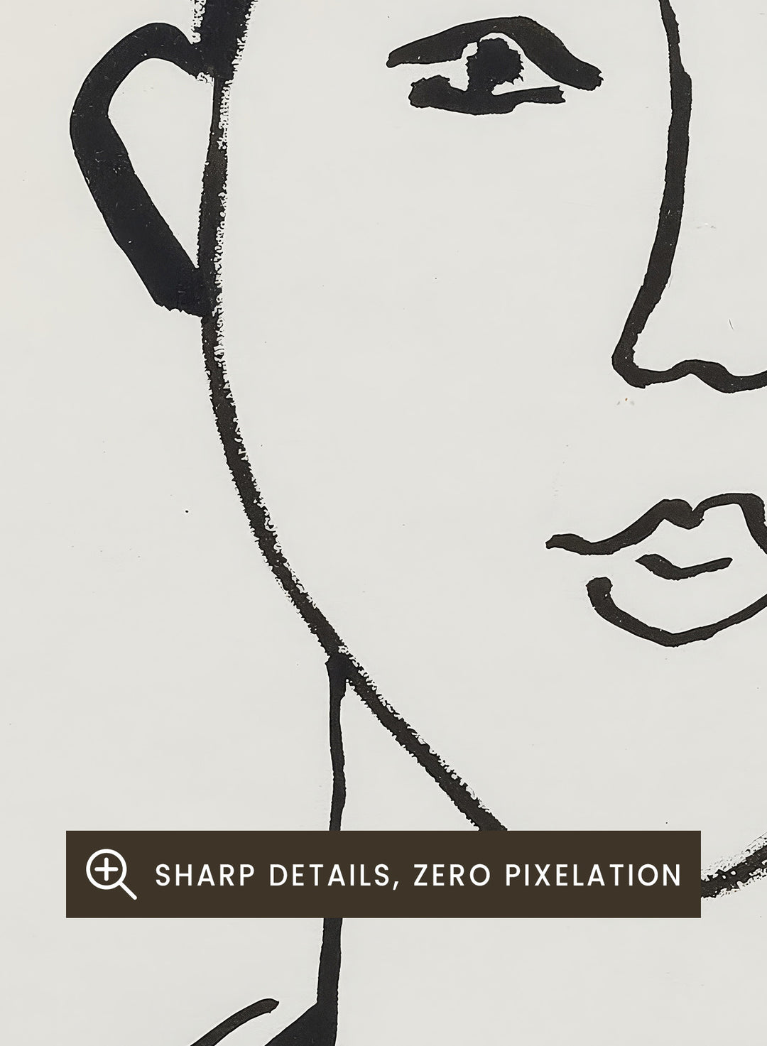 Black line drawing of a woman's portrait on a white background. Portrait de femme by Henri Matisse is a minimalist portrait art print featuring expressive black linework, modern French design, and iconic mid century style.