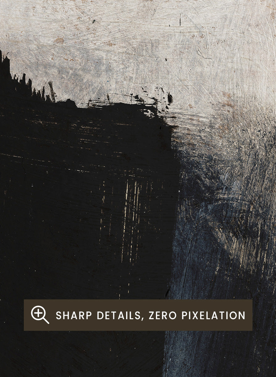 Abstract mixed-media painting with layered off-white, beige, brown, and black brushstrokes. Shop Whole Day by Dan Hobday, a neutral abstract art print with bold black forms, soft earthy tones, layered brushwork, and a modern minimalist feel.