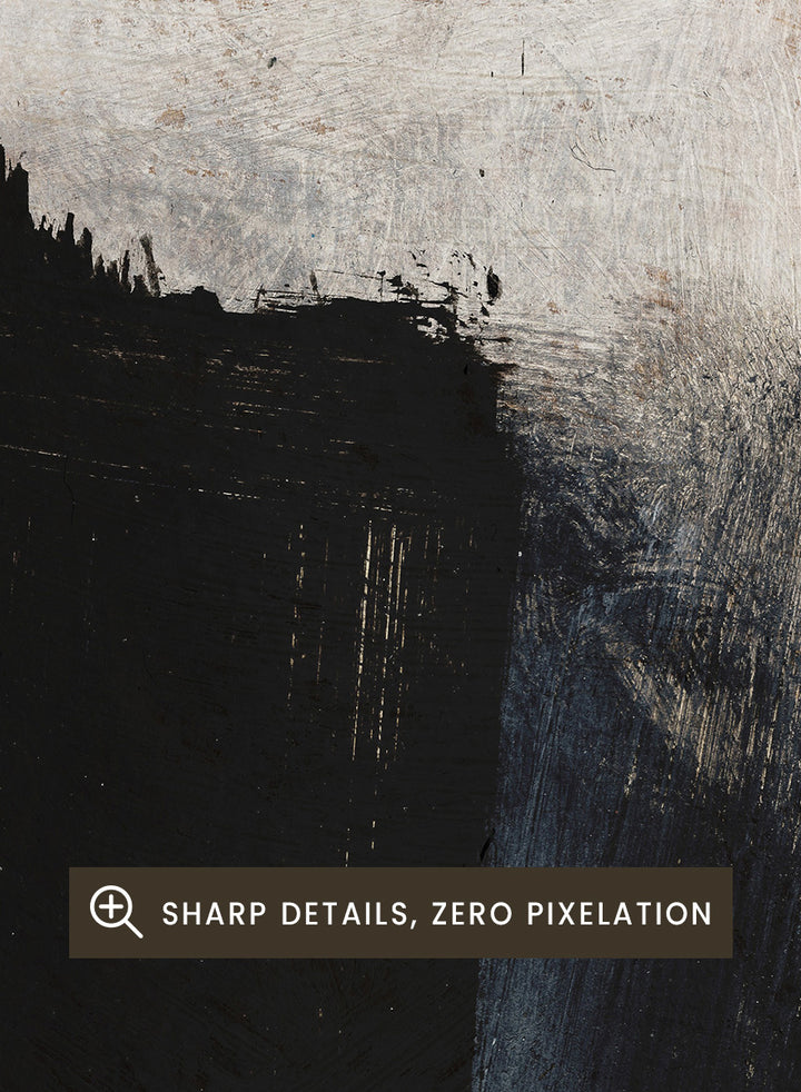 Abstract mixed-media painting with layered off-white, beige, brown, and black brushstrokes. Shop Whole Day by Dan Hobday, a neutral abstract art print with bold black forms, soft earthy tones, layered brushwork, and a modern minimalist feel.