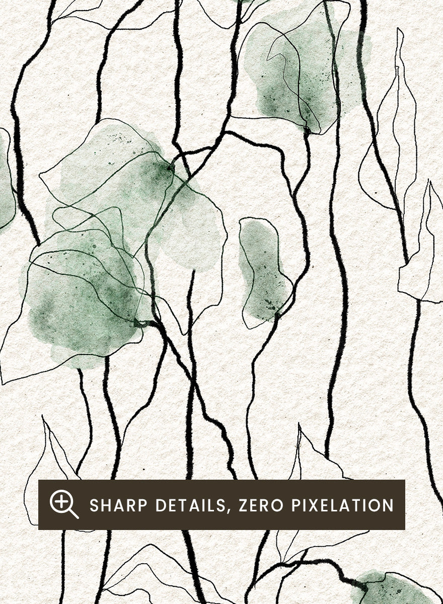 Shop Flowing Green Florals by Ankie Kooi, a botanical wall art print poster with green flowers, watercolor florals, and delicate line art stems.