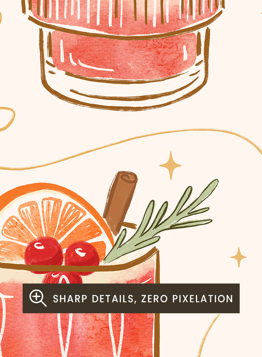 Shop Festive Holiday Christmas Cocktails by Katarzyna Gąsiorowska, a festive cocktail wall art print poster featuring illustrated drinks, cherries, and citrus.