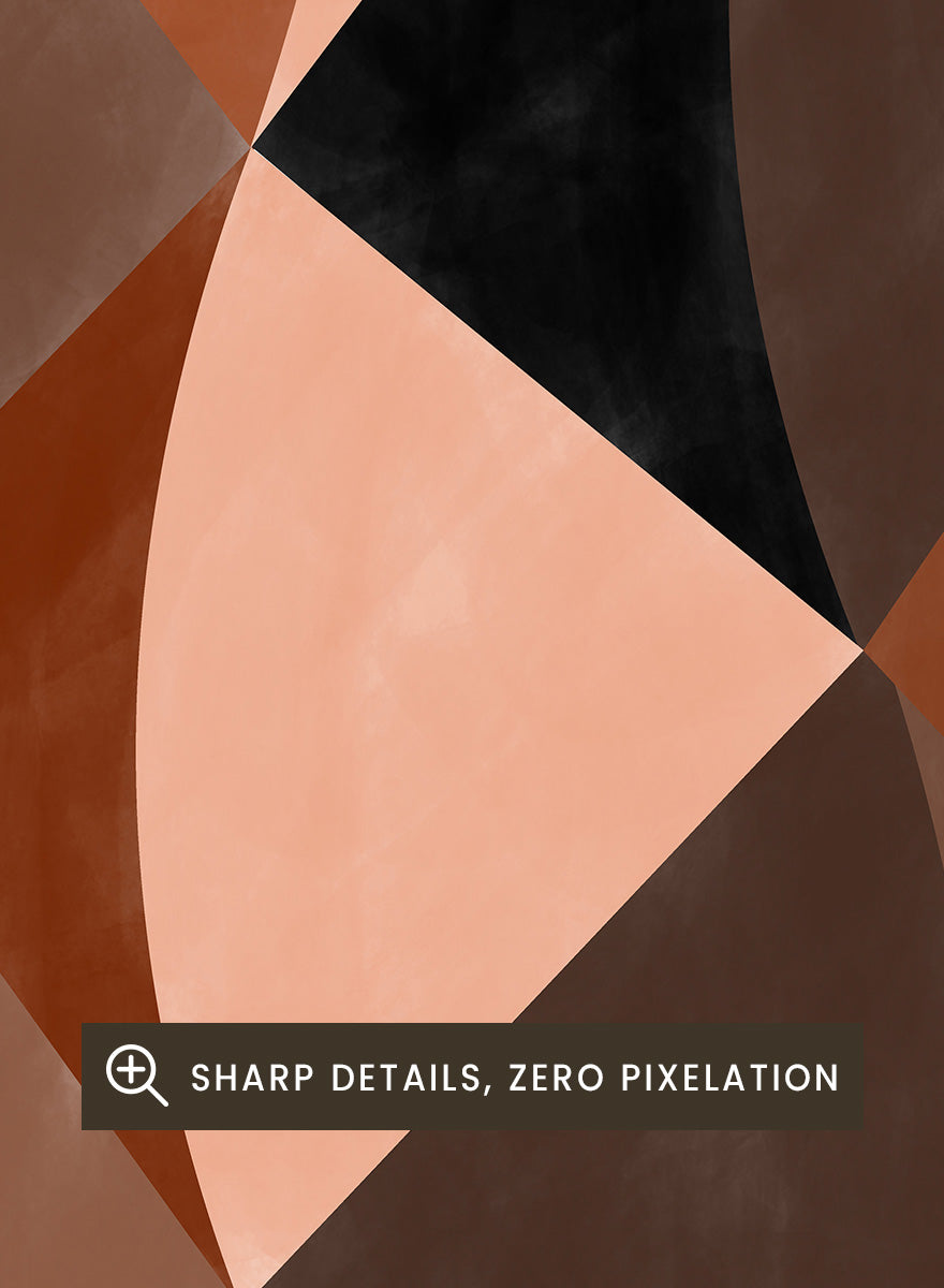 Shop Earthy Geometric Abstraction by Elena Ristova, a modern abstract wall art print poster featuring curved geometric shapes in rust, brown, pink, cream, and black.