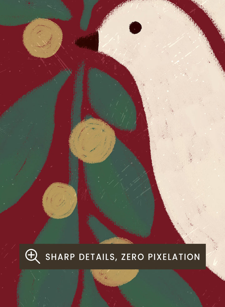Shop Peace On Earth Dove by Katarzyna Gąsiorowska, a Christmas wall art print poster featuring a white peace dove, olive branch, stars, and festive holiday message.
