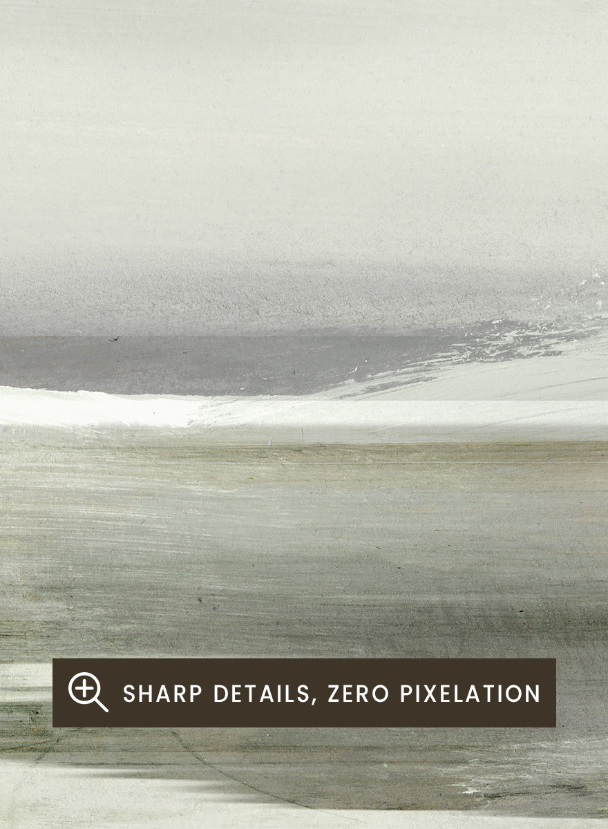 Shop Lakes No. 2 by Dan Hobday, a soft landscape art print featuring misty water, distant hills, bare trees, muted green tones, and layered texture.