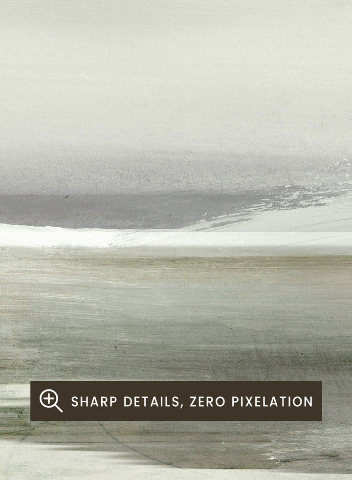 Shop Lakes No. 2 by Dan Hobday, a soft landscape art print featuring misty water, distant hills, bare trees, muted green tones, and layered texture.