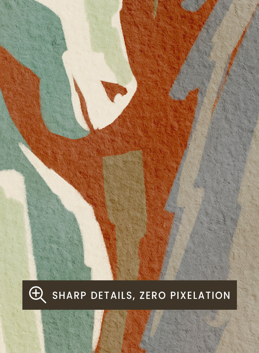 Shop Abstract Forest Horses by Nikita Jariwala, a modern horse wall art print featuring two abstract horses, woodland shapes, and earthy rust, sage, and beige tones.
