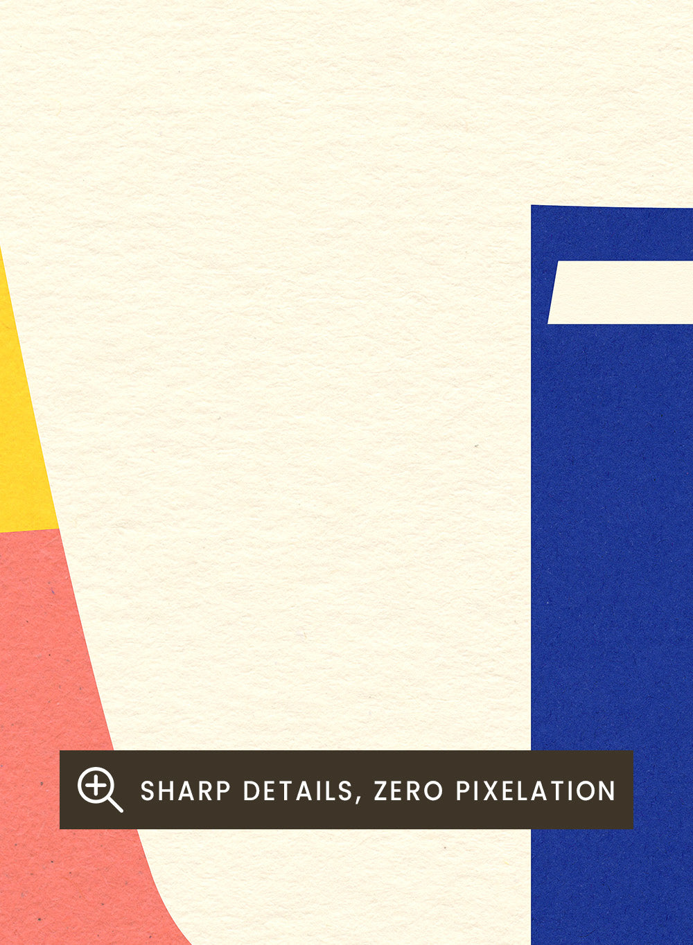 White coffee cup with a blue book design on a yellow and pink background. Tazza by Rosi Feist is a minimalist modern art print of a coffee cup in bold Bauhaus-inspired color blocks. Officially licensed fine art poster with framing.