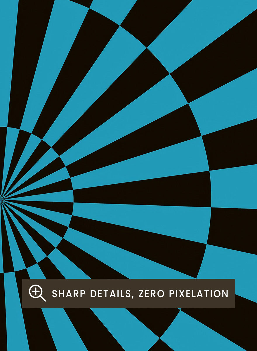 A poster-style graphic for The Fillmore Auditorium, with black text on a cream background and a large central optical illusion pattern in turquoise blue and black radiating inward. Text at the top reads &