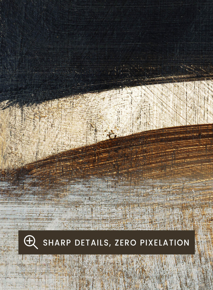 Abstract square artwork with broad textured brushstrokes in black, warm brown, gray, and off-white. Shop Desire by Dan Hobday, a contemporary abstract art print featuring bold black forms, earthy brown tones, layered brushwork, and a textured neutral palette.