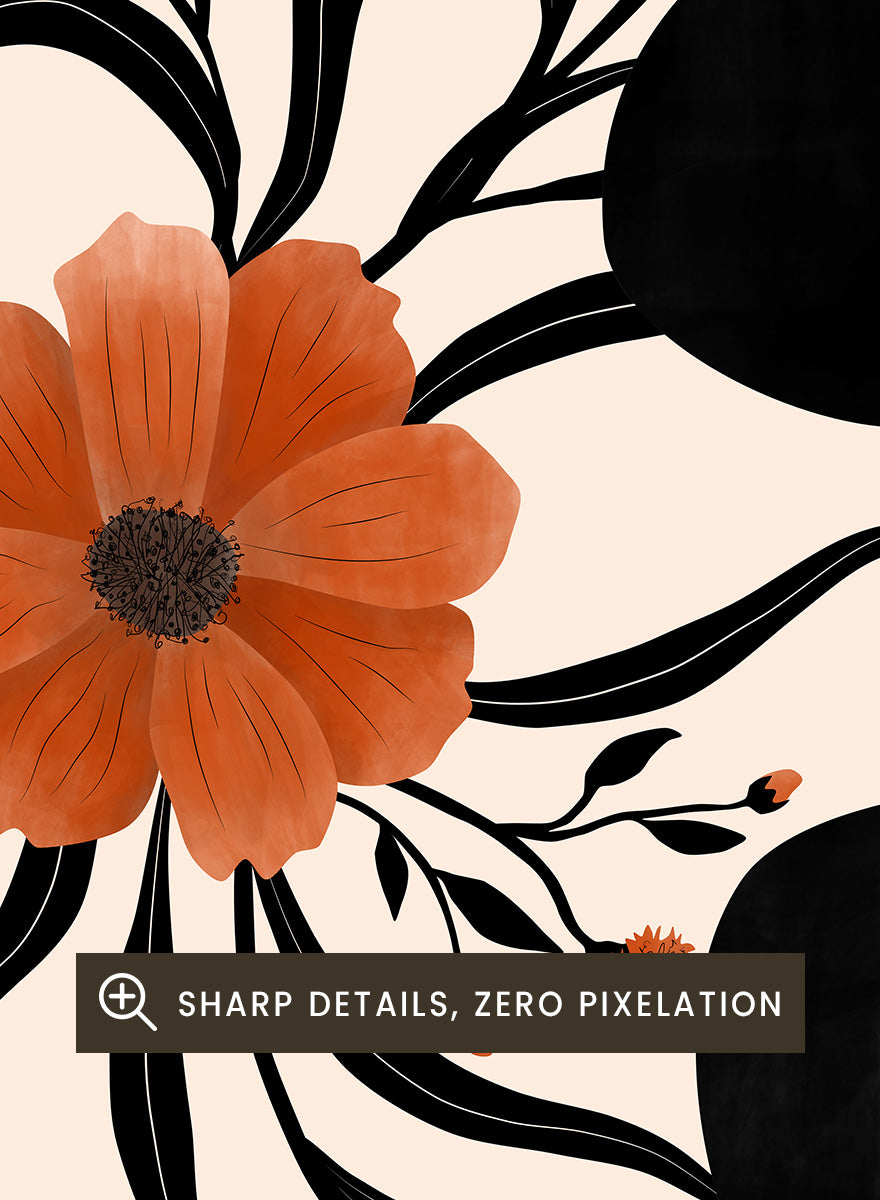 Shop Poppy Birds in Flight by Elena Ristova, a modern bird wall art print poster featuring a cream dove filled with terracotta poppies on a black background.