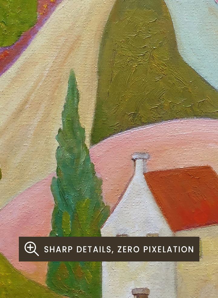 Angeles M. Pomata - Vibrant Coastal Village Art Print