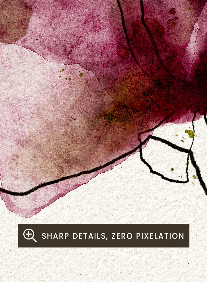 Abstract watercolor floral art print featuring a large flower with translucent mauve, burgundy, and olive-green washes outlined in black on textured off-white paper. Shop Ethereal Floral Outline by Ankie Kooi, a modern floral wall art print poster with abstract flower line art, watercolor botanicals, deep berry, and olive green.