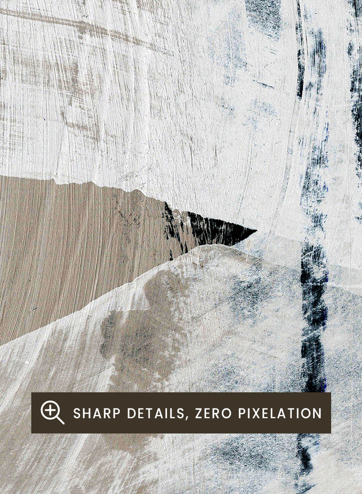 Shop Mind No.02 by Dan Hobday, an abstract wall art print poster featuring sweeping white brushwork, black contrast, and soft blue-beige texture.