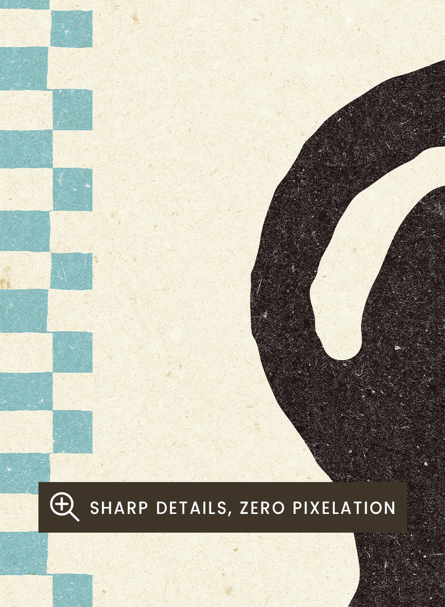 Shop Le Chat No.02 by NKTN, a playful black cat wall art print poster featuring a stretched cat, checkerboard border, and quirky vintage-inspired style.