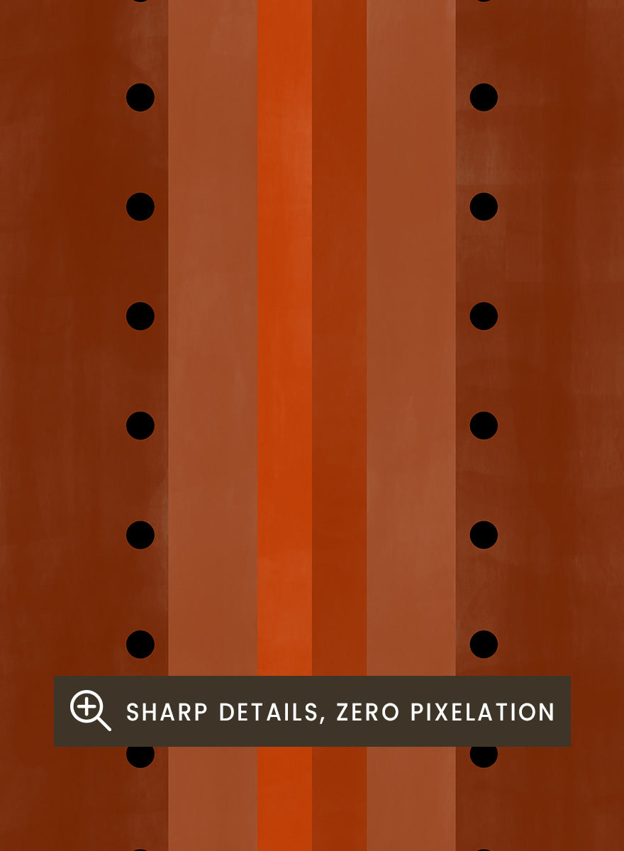 Shop Orange Art Deco Structure by Elena Ristova, a modern abstract wall art print poster featuring bold orange geometry, black dots, and strong symmetry.