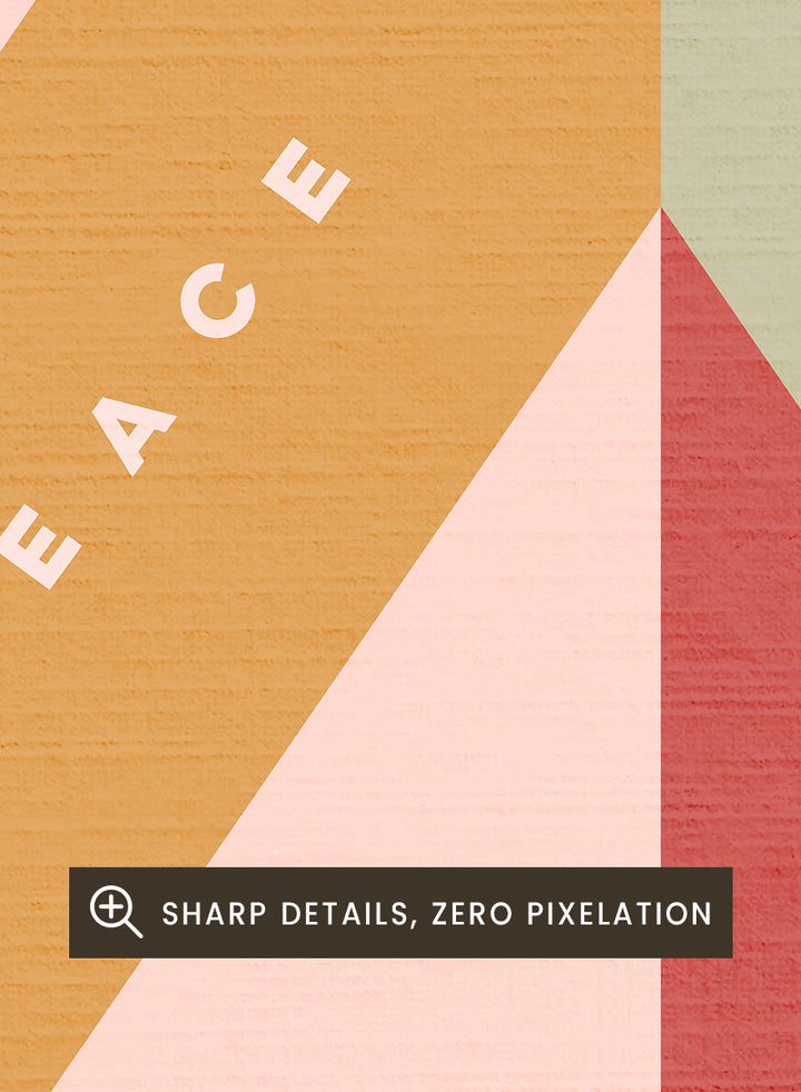 Shop Hope Peace Love Joy by Dominique Vari, a retro holiday wall art print poster featuring geometric shapes, uplifting words, and warm pink, green, red, and ochre tones.