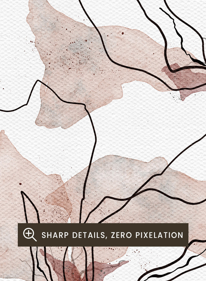 Shop Abstract Blush Botanicals by Ankie Kooi, a modern floral wall art print poster with abstract flowers, minimalist line art, blush pink, cream, and black.