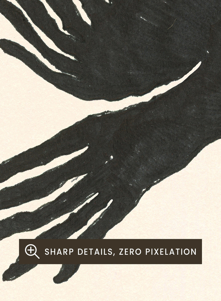 Black bird illustration with 'Take These Broken Wings and Learn to Fly' text on a beige background. Fly Away by Eden Kalif is a modern bird art print with expressive line work and handwritten text, a contemporary minimalist wall poster about growth and freedom.