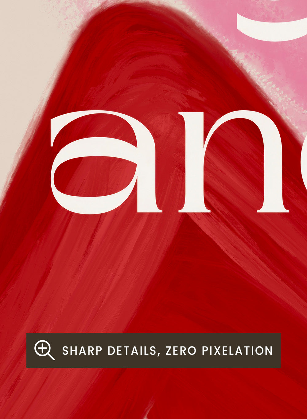 Abstract art with red shapes and 'Me, myself and I' text on a beige background. Red Woman by Anne-Marie Volfova is a modern figurative art print featuring bold red brushstrokes and empowering typography. Contemporary wall poster.