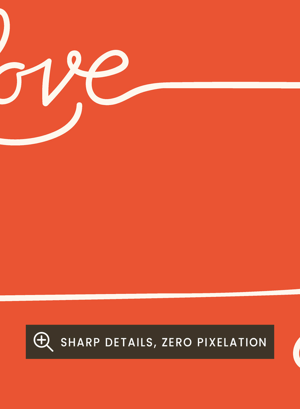 Red poster with 'Love' text and a quote on an orange background. About Love. One Word by Maria Galybina features bold typography and warm coral tones. Modern love quote art print and contemporary wall poster.