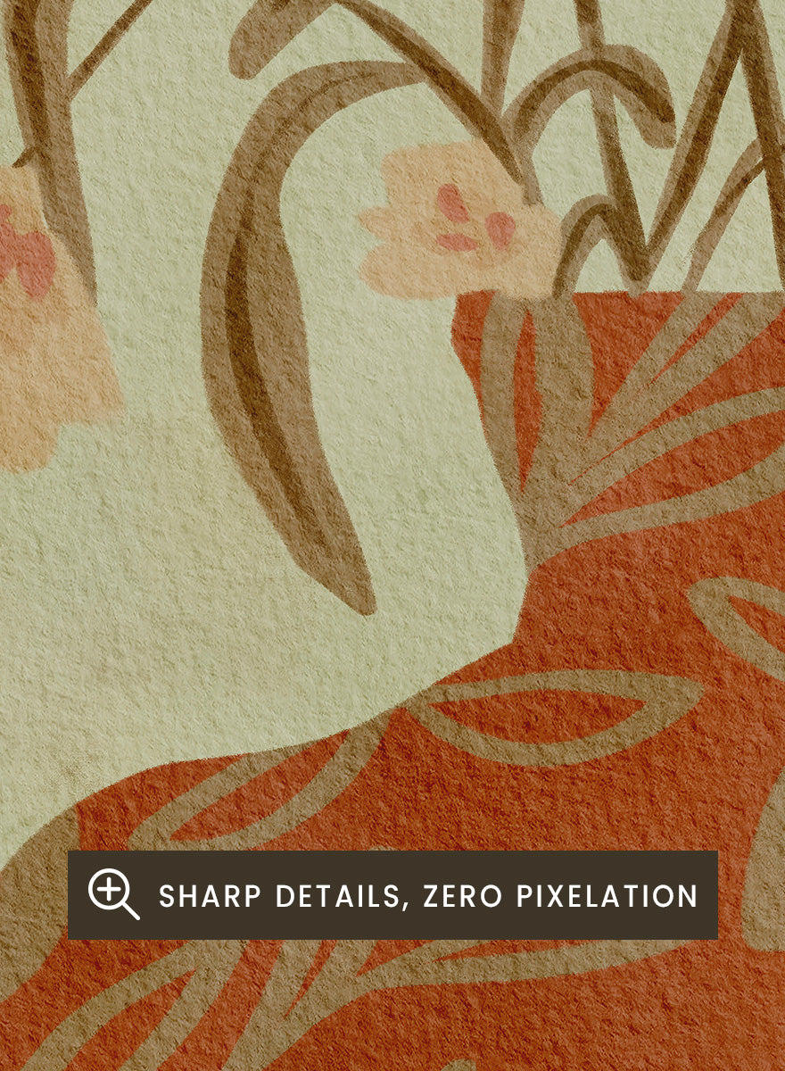 Shop Terracotta Vase Blossoms by Nikita Jariwala, a botanical wall art print featuring a terracotta vase, soft florals, and warm earthy rust and sage tones.