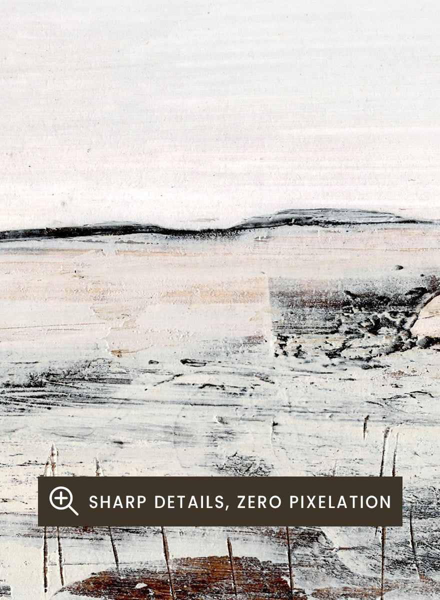 Shop August No. 02 by Dan Hobday, an abstract landscape art print with soft neutral tones, loose brushwork, distant landforms, and warm earthy texture.