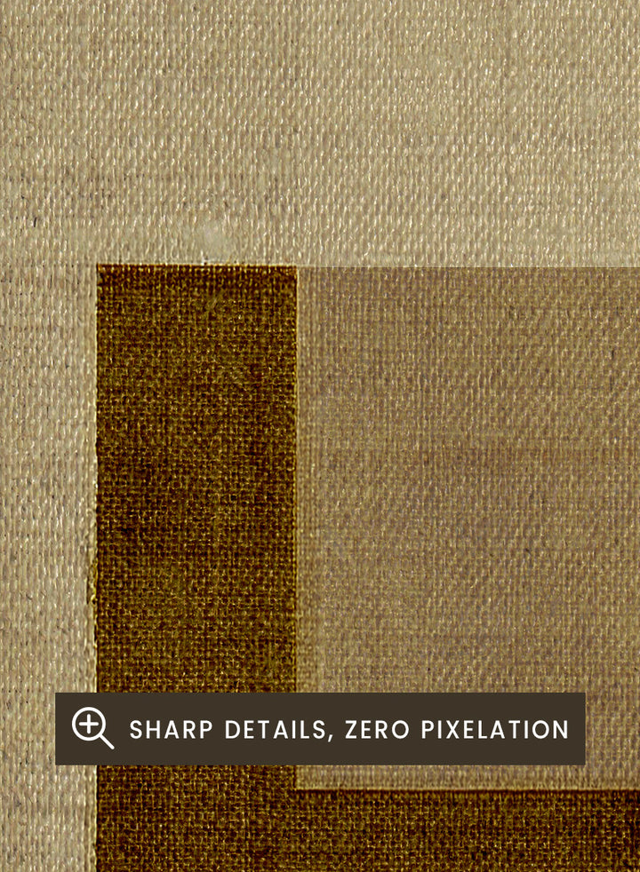 An abstract geometric area rug with a textured linen-like weave, featuring overlapping rectangles in shades of beige, brown, tan, and a muted peach-pink. Shop Muted Geometric Layers by Dan Hobday, a neutral abstract art print featuring layered geometric forms, soft earthy tones, and subtle woven texture.
