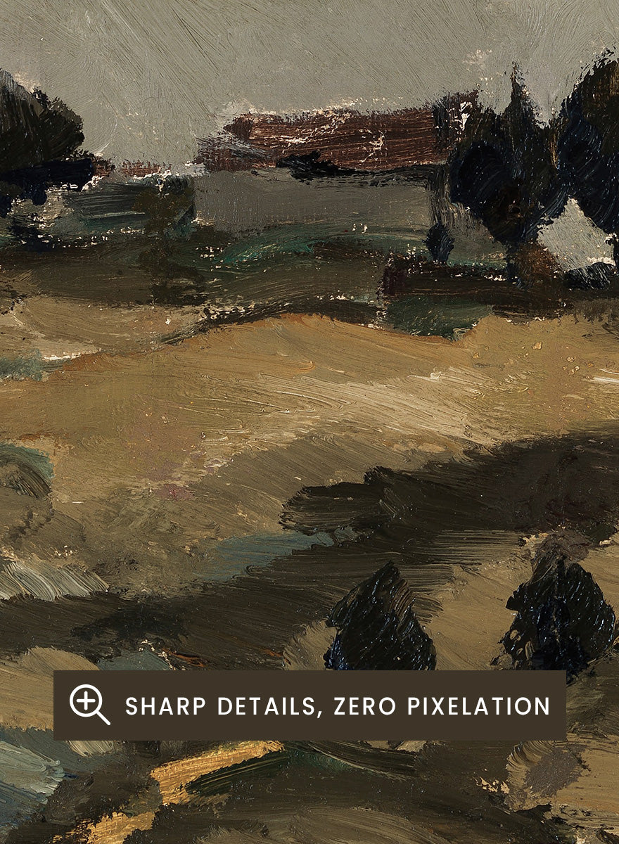 Shop Autumn Landscape with Clouds by Ilmari Aalto, a vintage Finnish landscape wall art print poster depicting rolling fields beneath a dramatic gray sky.