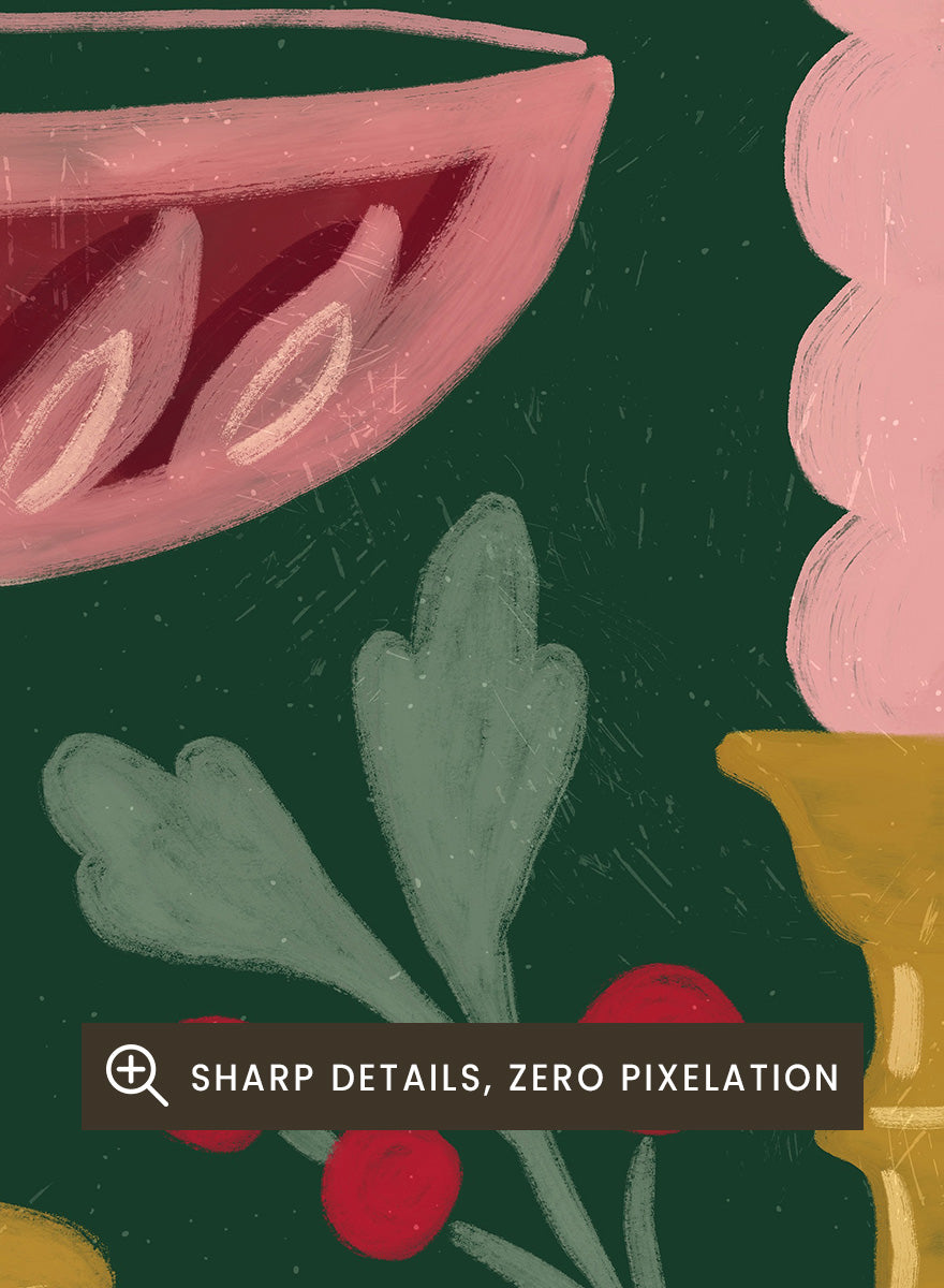 Shop Season of Magic by Katarzyna Gąsiorowska, a festive Christmas wall art print poster featuring a pink candle, berries, greenery, and holiday decor.