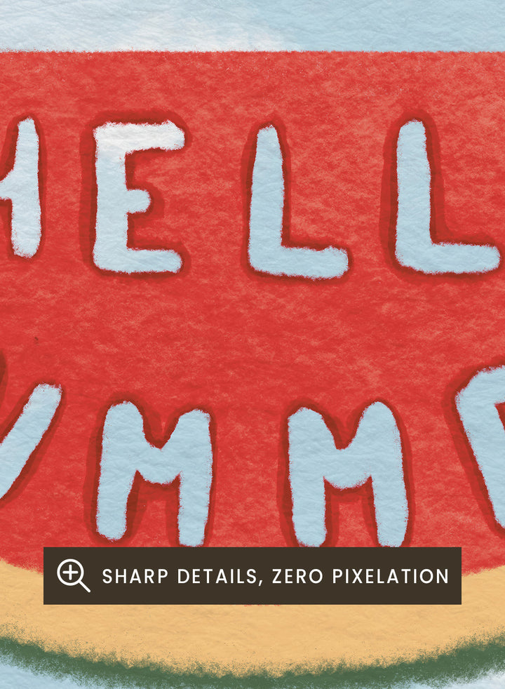 An art print featuring a watermelon slice graphic with the words &