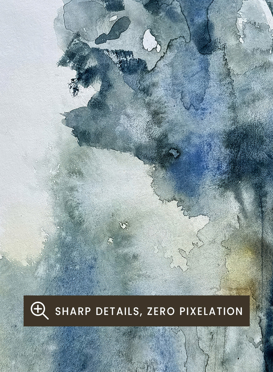 Shop Serene Forest Reflection by Helena Ryhle, a watercolor forest landscape wall art print poster with reflective water and a calm blue-toned mood.