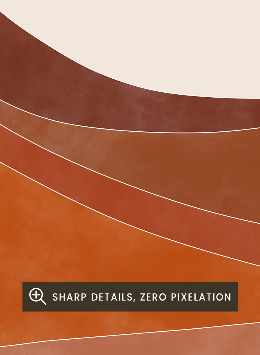Shop Warm Desert Layers No.2 by Elena Ristova, a modern desert wall art print poster featuring flowing rust, peach, cream, and warm earthy layered shapes.
