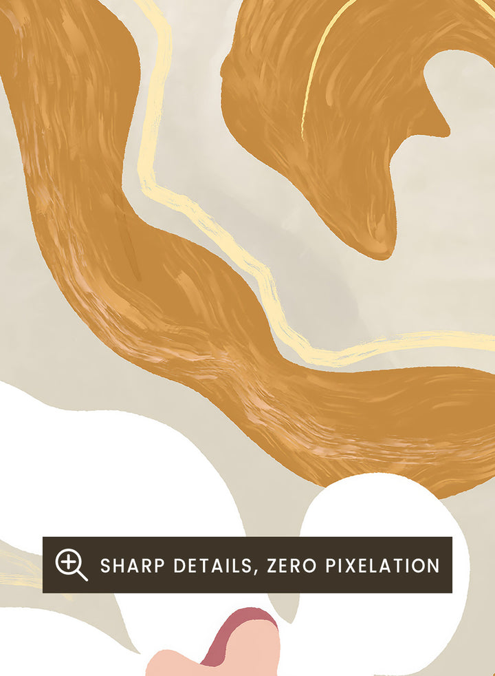 Decorative artwork with stylized flowers on a beige background. Flower Flower Flower by Arty Guava is a modern floral art print with oversized white blossoms and golden leaves. Officially licensed wall poster.