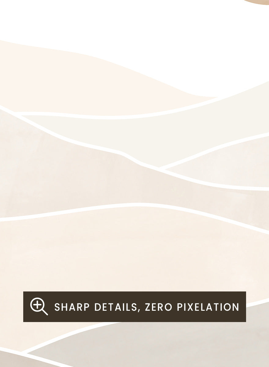 Shop Layered Desert Sun by Elena Ristova, a modern desert wall art print poster featuring soft layered dunes, pale neutral tones, and a muted sun.