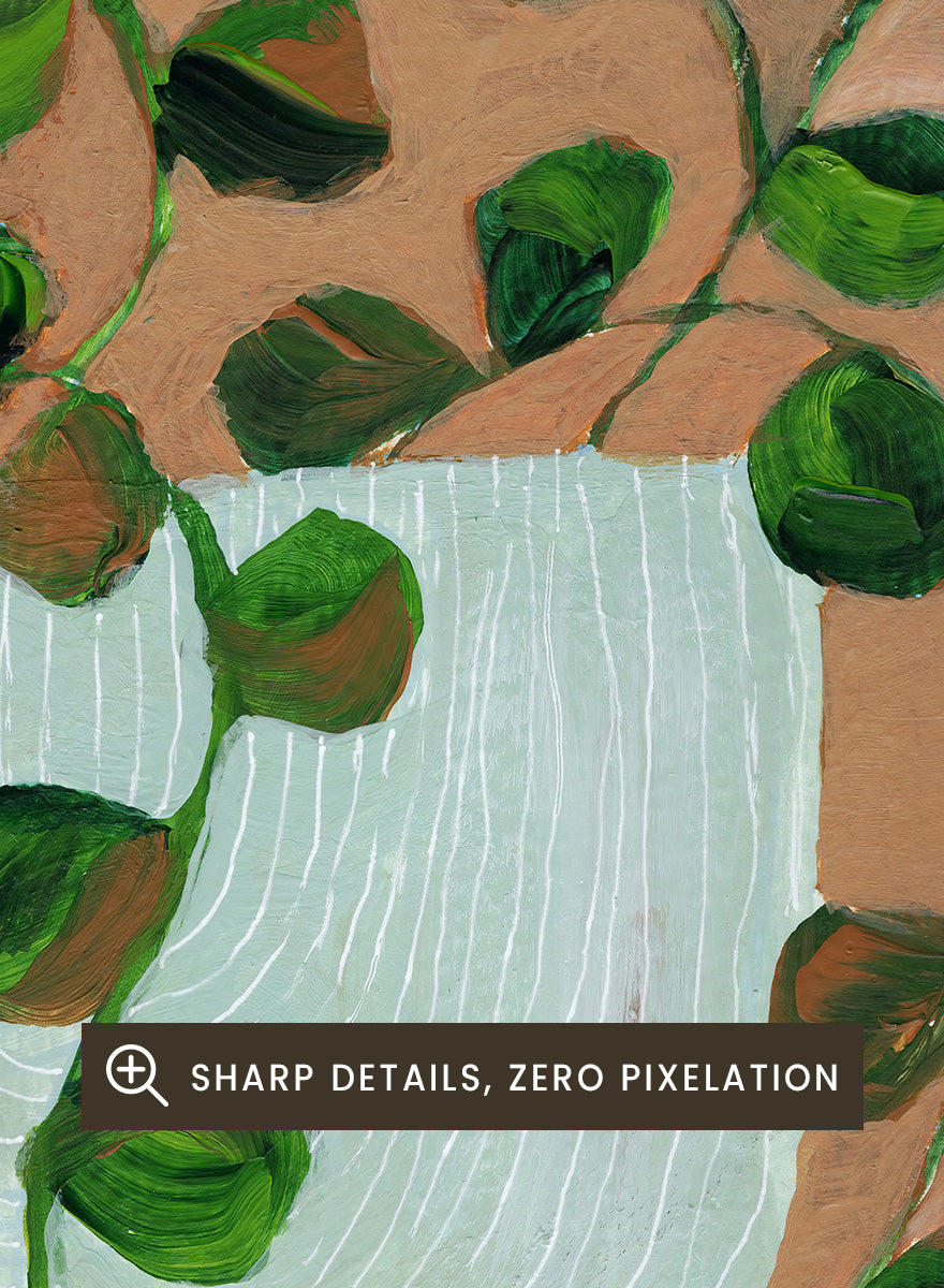 Shop Warm Houseplant Pot by Nikita Jariwala, a botanical wall art print poster featuring a trailing houseplant in a green pot with warm green tones.