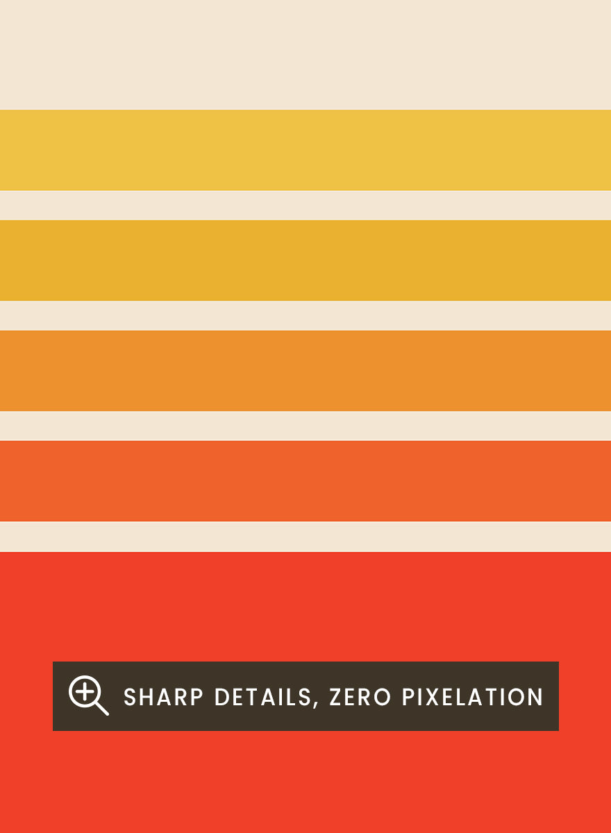 A minimalist Zion National Park poster with a cream background, dark blue text, a yellow sun, and horizontal stripes in cream, orange, and red. The bottom right reads &