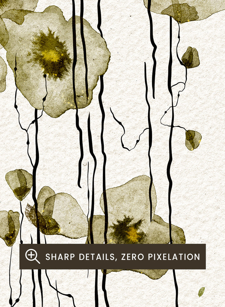 Shop Flowing Green Flowers by Ankie Kooi, a modern floral wall art print poster with abstract botanical line art, watercolor flowers, green tones, and cream.