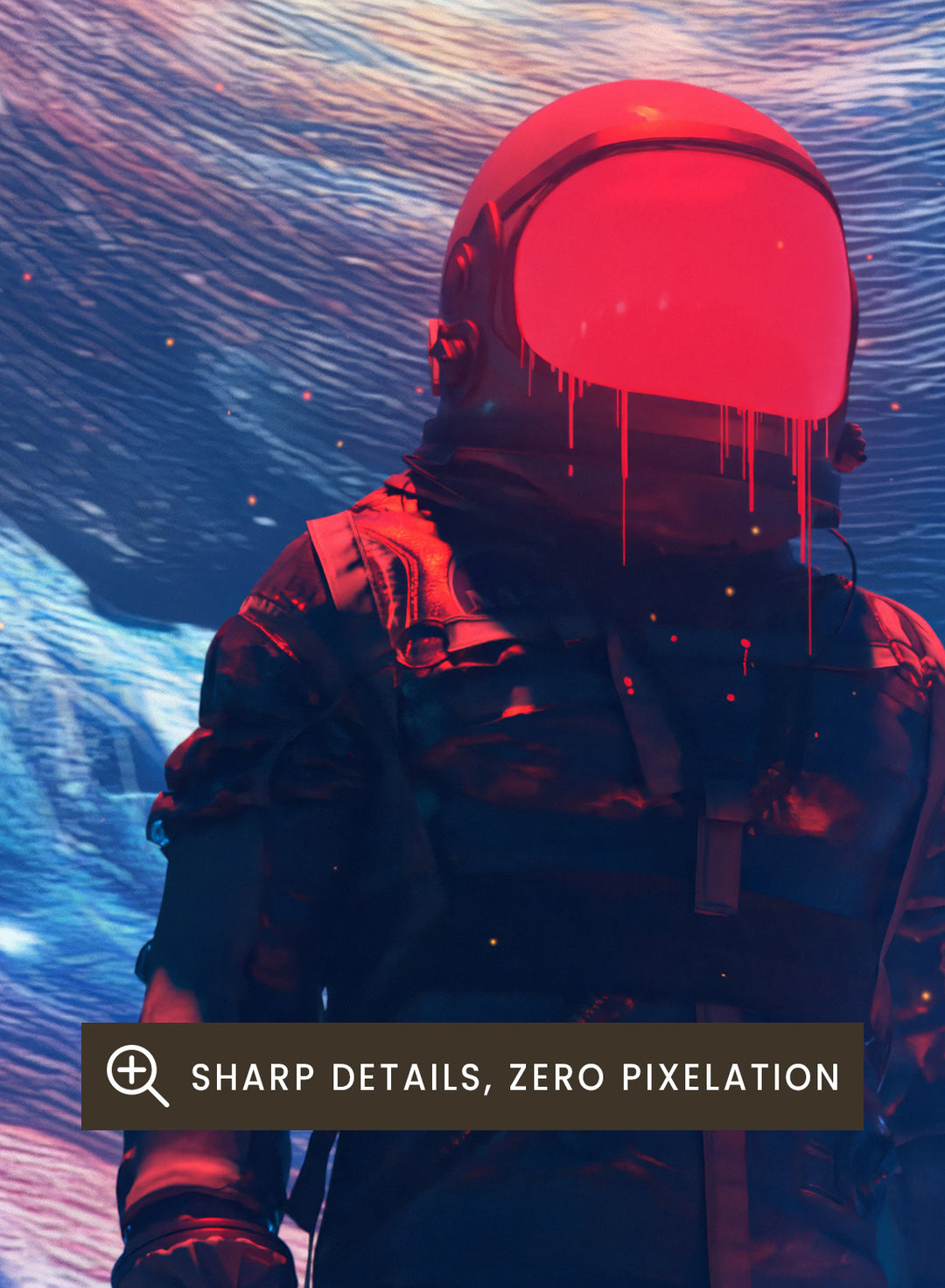 Astronaut Facing Cosmic Portal by Nicebleed is a surreal astronaut art print with galaxy vortex, planets, and modern sci-fi aesthetic poster design.