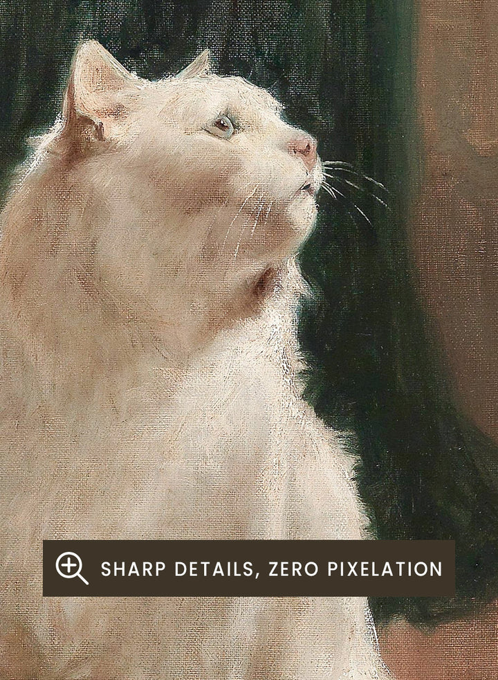 "White Cat with Two Butterflies" Art Print
