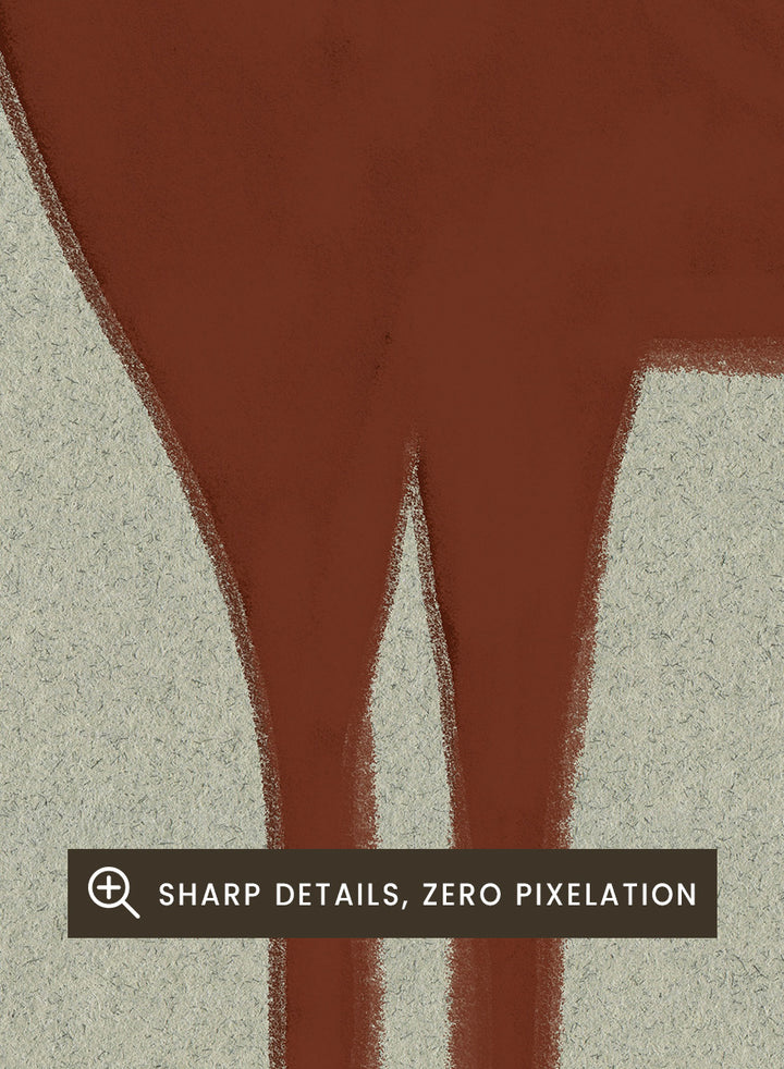 Minimalist Brown Horse by The Art Concept animal art print featuring a tall brown horse, elongated proportions, and a soft cream and blue-grey background.