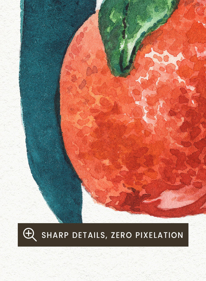 Shop Festive Tangerine Ornament by NKTN, a playful Christmas wall art print poster featuring a bright tangerine, oversized teal bow, and watercolor holiday style.