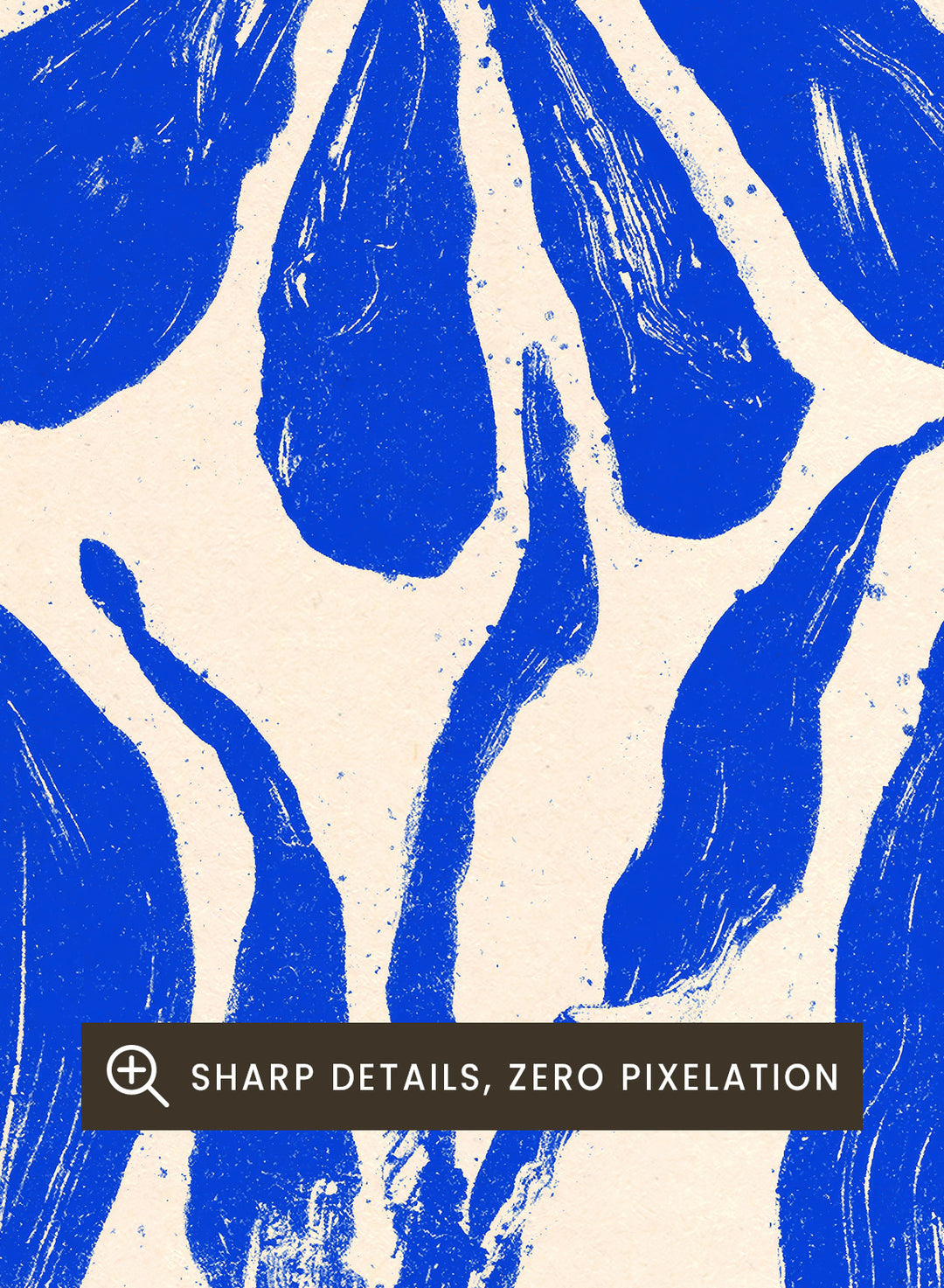 Blue floral design on a beige background. Blue Bloom by Eden Kalif is a modern floral art print featuring bold blue flower forms and graphic composition in a contemporary wall poster design.