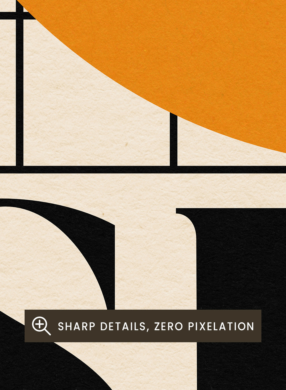 Poster with a large orange circle and the word 'SUN' on a beige background. Sun by Rosi Feist is a bold minimalist Bauhaus-inspired art print featuring an orange circle and graphic grid. Officially licensed modern poster with framing.