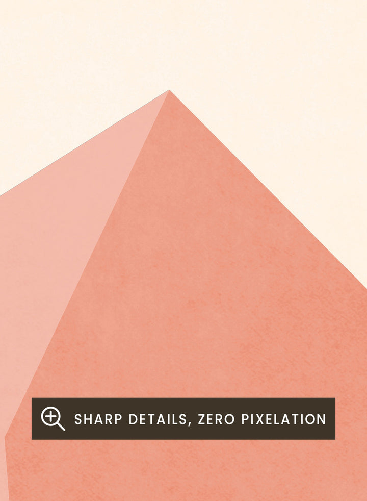 Abstract art print with geometric shapes and minimalistic birds on a beige background. Geometric mountain landscape art print with birds in flight by Kubistika. Warm terracotta illustration with minimalist design. Officially licensed wall poster.