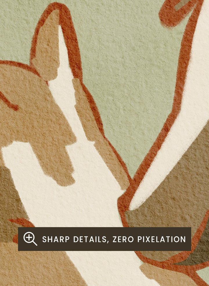 Shop Horse Love by Nikita Jariwala, a modern horse wall art print featuring two horses in a close affectionate pose, with warm beige, cream, and rust tones.