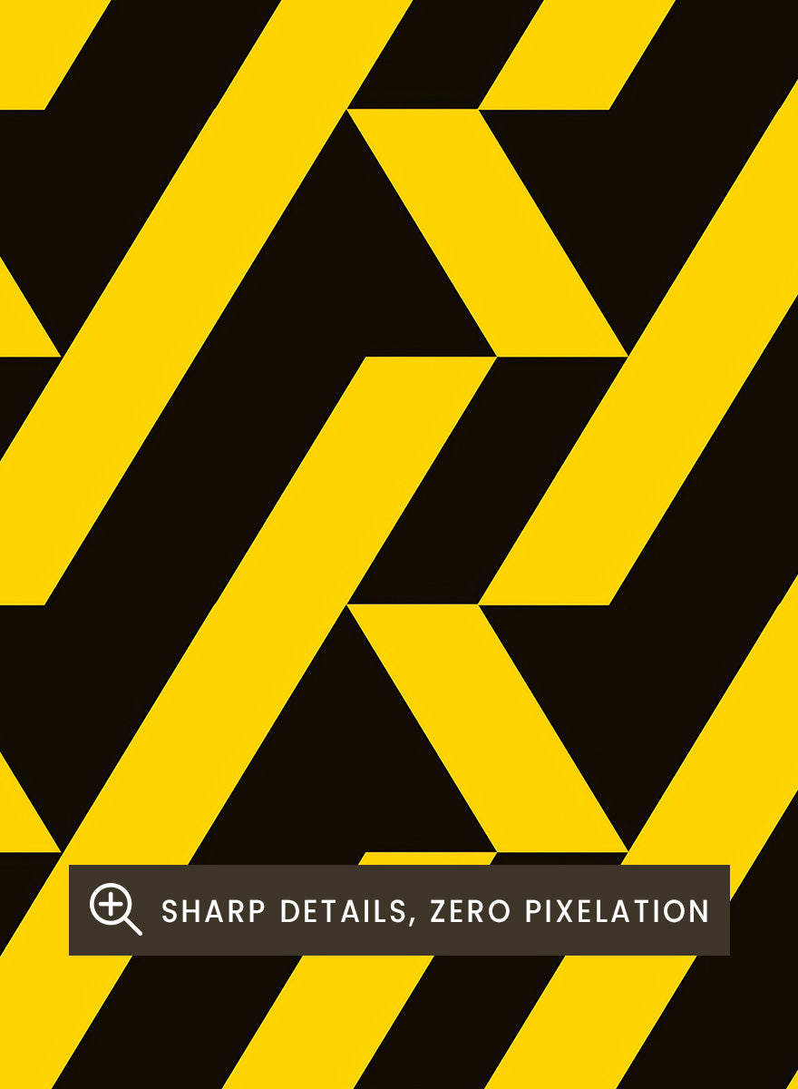 A vintage-style poster or print featuring a bold black and yellow geometric pattern in the center, with the text &