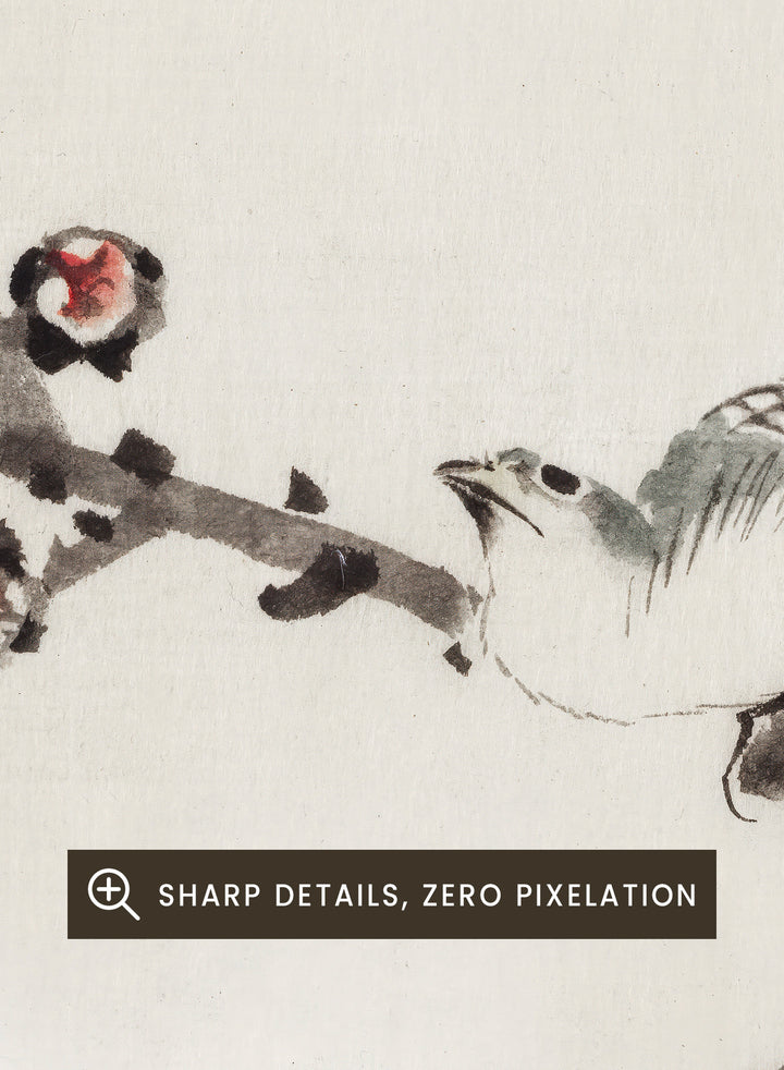 Katsushika Hokusai Three Birds Perched on Branches, One with Blossoms Art Print